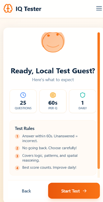 IQ Tester progress screen